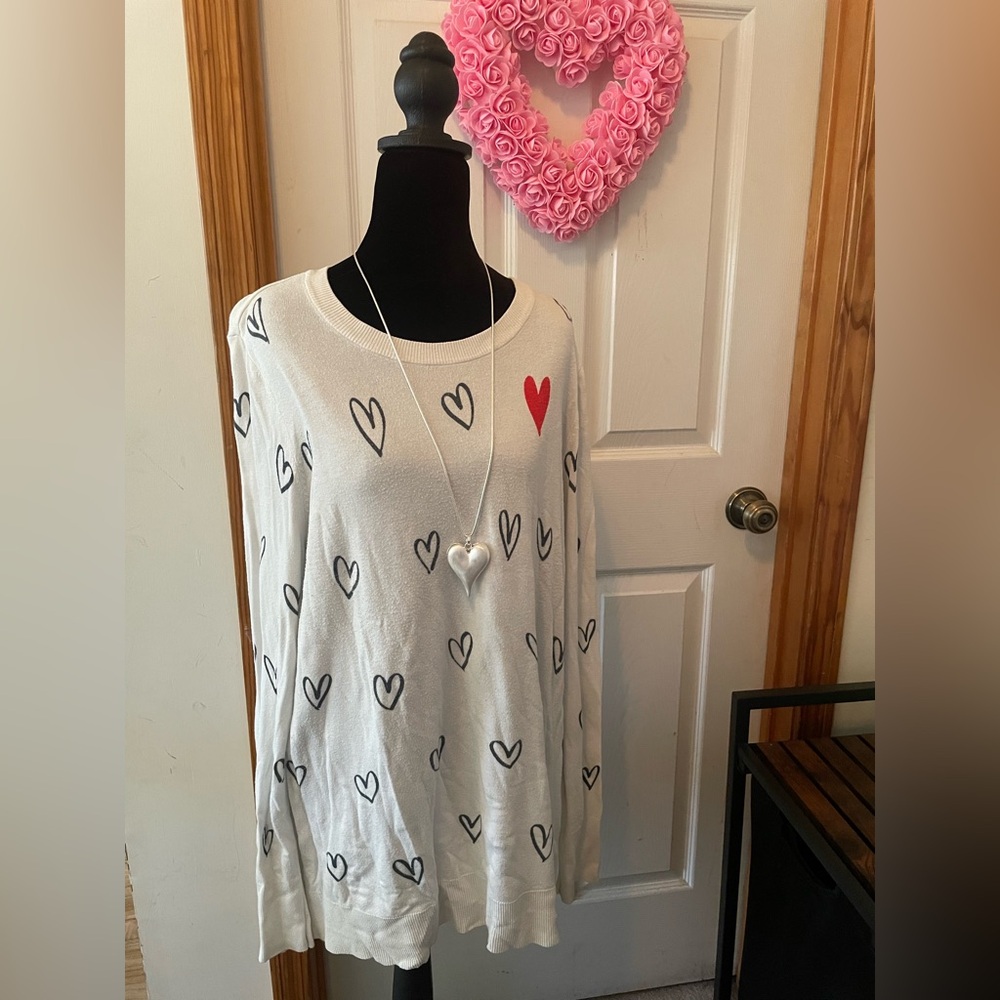 White Sweater with Heart Pattern